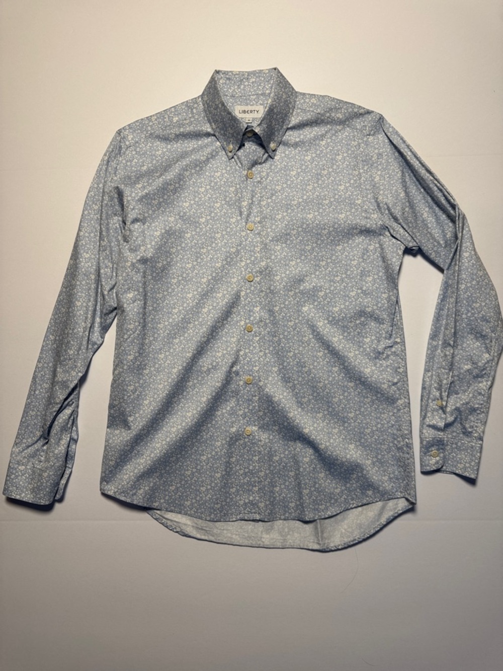 LIBERTY. London Men’s Light‎ Blue Micro Floral Button-Down Cotton Dress Shirt SM